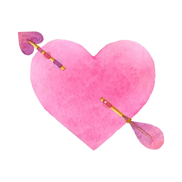 Doorboorde hart hand geschilderd aquarel illustratie. Liefde en romantiek. — Stockvector
