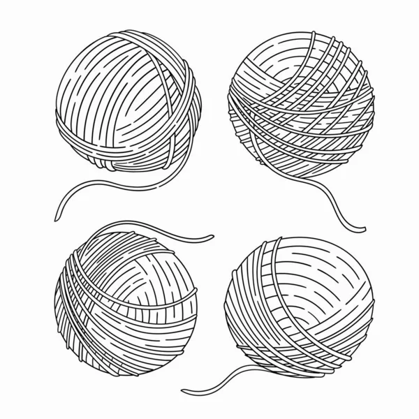 Příze koule pro pletení vektorové náčrtky izolované na bílém pozadí kliparty. Jehlová — Stockový vektor