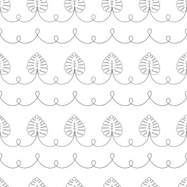 Canavar yaprağı yatay çizgiler vektörsüz desen. Tropik yapraklar düz botanik arkaplan