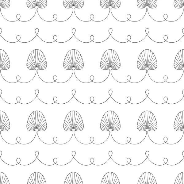 Lotus blad horizontale strepen vector naadloos patroon. Tropische bladeren schets achtergrond — Stockvector