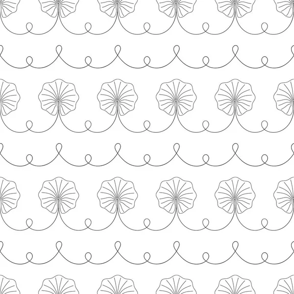 Lotus blad horizontale strepen vector naadloos patroon. Tropische bladeren schets achtergrond — Stockvector