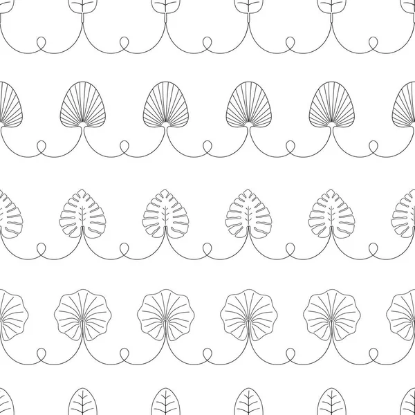 Palmblad horizontale strepen vector naadloos patroon. Tropische bladeren platte botanische achtergrond — Stockvector