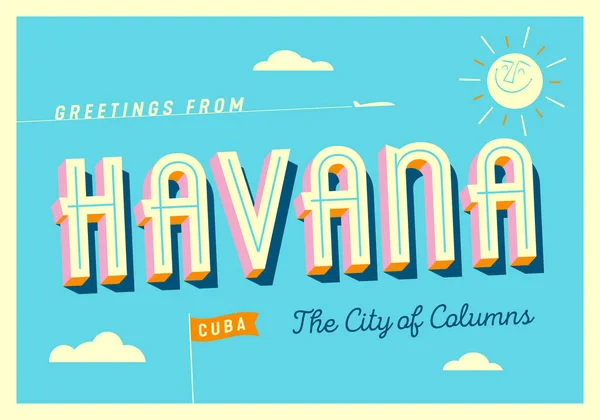 Greetings Havana Cuba City Columns Touristic Postcard Eps — Stock Vector