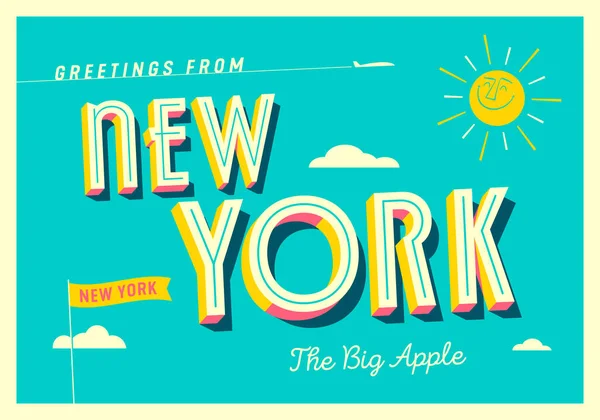 Вітання Нью Йорка Нью Йорк Big Apple Touristic Postcard Eps — стоковий вектор