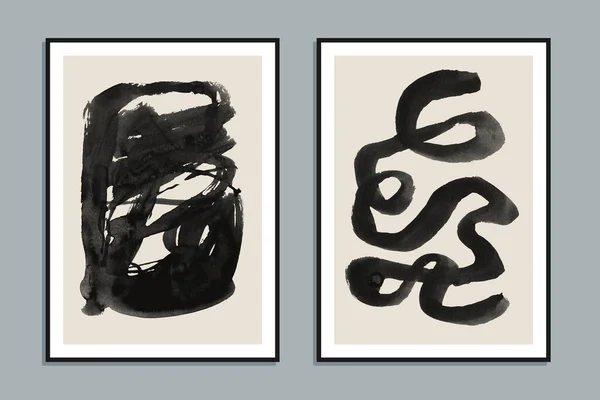 Набір Двох Абстрактних Мінімалістичних Ілюстрацій Намальованих Вручну Прикраси Стін Листівок — стоковий вектор