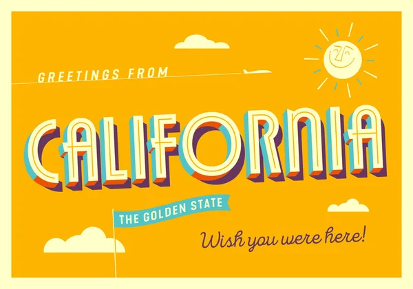 Вітання Каліфорнії Сша Golden State Touristic Postcard Eps — стоковий вектор