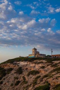 Faro di Capo Mannu al tramonto, comune di San Vero Milis, provincia di Oristano, Sardegna