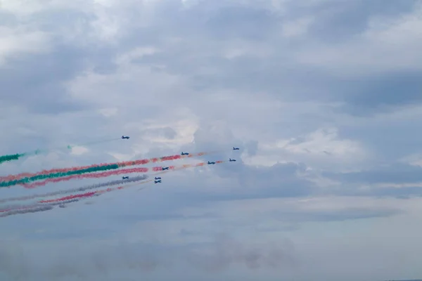 Esiizione Delle Frecce Tricolore Festiit San Nicola Bari Cit Bari — ストック写真