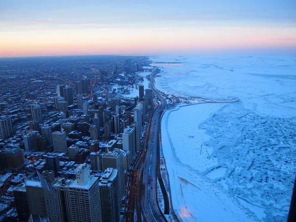 Puesta Sol Chicago Desde Cielo — Foto de Stock