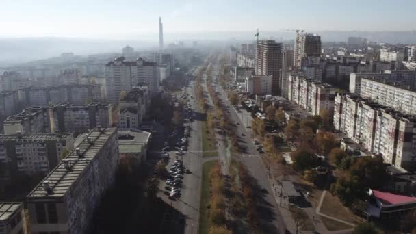 Cidade Filmada Com Drone Manhã Nevoeiro — Vídeo de Stock