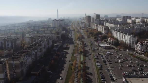 Ciudad Filmada Con Dron Mañana Niebla — Vídeo de stock