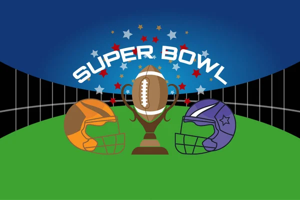 Super Bowl Poszter Labdarúgó Stadion Kupa Sisak — Stock Vector