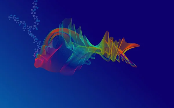 abstract illustration of betta fish, composed of colorful smooth lines, on a navy blue background
