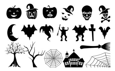 Halloween silhouette collection, with various characters, great for Halloween design material