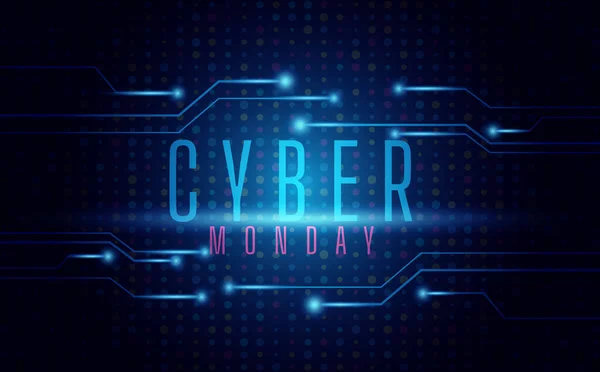 Banner for cyber monday, with technology blue circuit board background Illustration