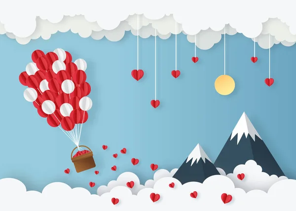 Illustration Bannière Saint Valentin Amour Avec Ballon Cœur Dispersé Dans — Image vectorielle