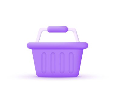 3D alışveriş sepeti beyaz arka planda izole edilmiş. Çevrimiçi alışveriş tabelası veya sembol. 3d biçiminde modaya uygun ve modern vektör.