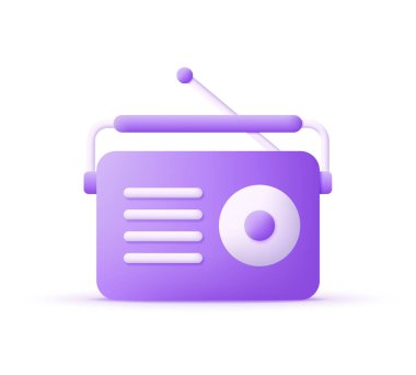 3D radyo beyaz arka planda izole edildi. Antenli müzik alıcısı. Geçmişe dönüş. Birçok amaç için kullanılabilir. 3d biçiminde modaya uygun ve modern vektör.