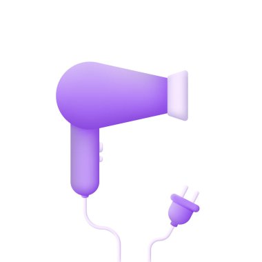 Beyaz arkaplanda 3 boyutlu saç kurutma makinesi var. Birçok amaç için kullanılabilir. 3d biçiminde modaya uygun ve modern vektör.