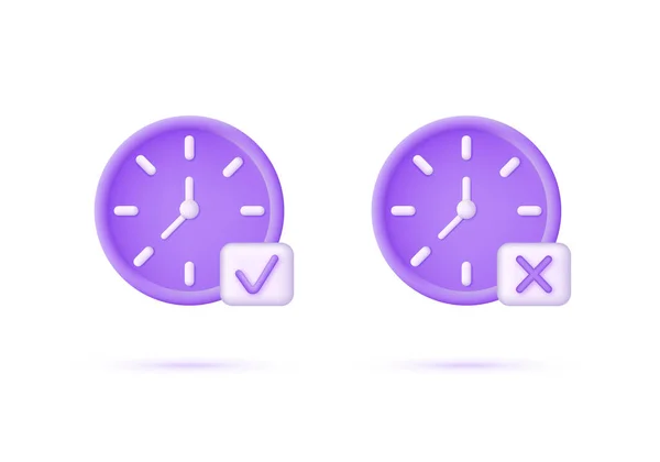 Clock Icons Isolated White Background Tick Cross Sign Yes Time — Stockvektor