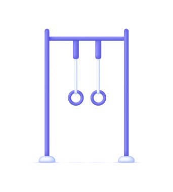 Beyaz arka planda izole edilmiş 3 boyutlu jimnastik halkaları. İpe asılı jimnastik yüzükleri. Jimnastikçiler için spor malzemeleri. Spor konsepti. Birçok amaç için kullanılabilir. 3d biçiminde modern vektör.