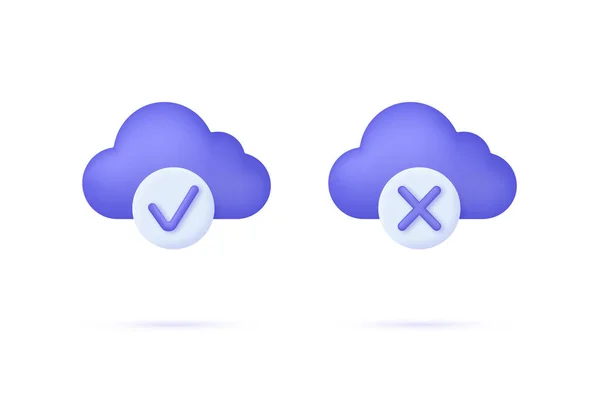 Cloud Icons Set Check Cross Marks Isolated White Background Cloud — Stock Vector