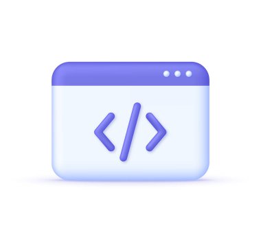 Beyaz arkaplanda 3 boyutlu web sayfası ve programlama kodu simgesi izole edildi. Geliştirme ve yazılım kavramı. Birçok amaç için kullanılabilir. 3d biçiminde modaya uygun ve modern vektör.