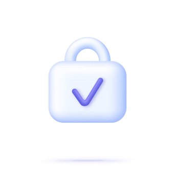 Üç boyutlu kilit simgesi ve onay işareti beyaz arkaplanda izole edildi. İşaretle. Siber güvenlik. Birçok amaç için kullanılabilir. 3d biçiminde modaya uygun ve modern vektör.