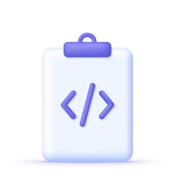 Beyaz arkaplanda 3 boyutlu kağıt ve programlama kodu simgesi izole edildi. Geliştirme ve yazılım kavramı. Birçok amaç için kullanılabilir. 3d biçiminde modaya uygun ve modern vektör.