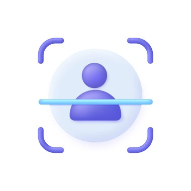 3D Yüz Tanıma Çizimi. Yüz tanıma, yüz tanımlama sistemi, biyometrik tanımlama, yüz tarama sistemi. Siber güvenlik kavramı. Modern vektör i 3d biçimi.