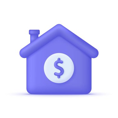 3D House symbol with dollar icon isolated on white background. Real estate, home and mortgage concept. Smart home. Can be used for many purposes. Trendy and modern vector in 3d style.