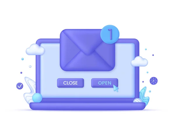 Computer Monitor Display Envelope Notification Concept New Message Unread Email — Wektor stockowy