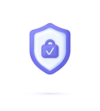 3D Shield and lock isolated on white background. Security concept. Money guarantee. Trendy vector in 3d style.
