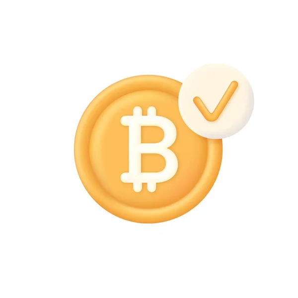 Bitcoin Check Mark Illustration Approved Payment Icon Successful Transaction Buy — Stock Vector
