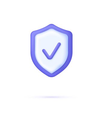 3D Shield and check mark isolated on white background. Security concept. Money guarantee. Trendy vector in 3d style.
