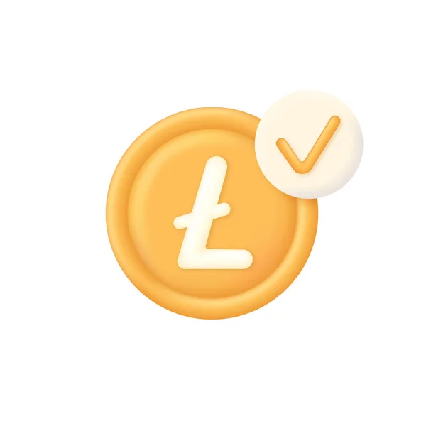 Litecoin Check Mark Illustration Ltc Icon Approved Payment Icon Successful — Image vectorielle