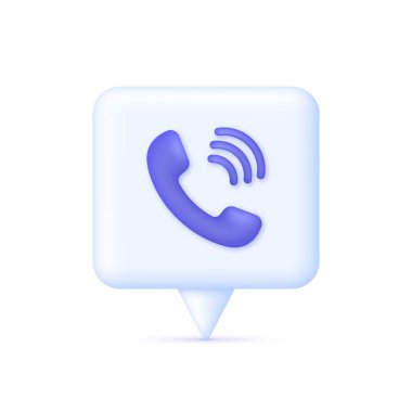 3D Phone handset with speech bubble. Call center icon. Concept of talking with service call support hotline and call center. Communication icon. Modern vector in 3d style.
