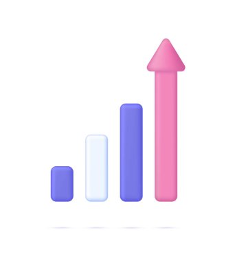 3D Growing bar graph illustration. Making goals and goal achievement, growth business success. Investment and financial growth concept. Modern vector in 3d style.