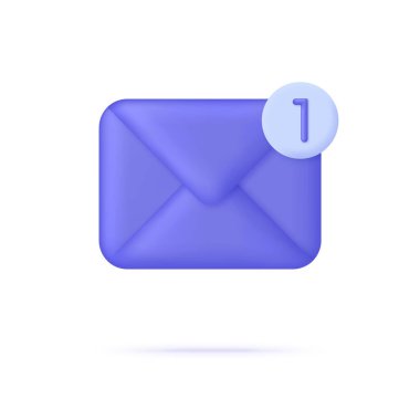 Üç boyutlu posta zarfı simgesi ve yeni bir ileti. Yeni tebligat geldi. Yeni mesaj bildirim kavramı. Okunmamış e-posta. 3d biçiminde modern vektör.