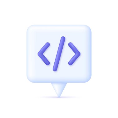 Konuşma balonunda 3 boyutlu programlama kodu. Geliştirme ve yazılım kavramı. 3d biçiminde modaya uygun ve modern vektör.