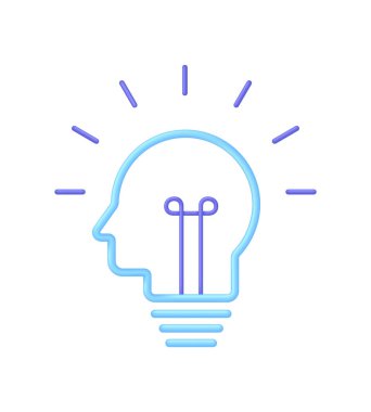 3D Akıllı İnsan Kafa Çizimi. Kişinin kafasının içindeki fikirleri düşünmek. Fikir kavramı ortaya çıkıyor. Yaratıcılığın, yaratıcı fikrin, aklın, düşüncenin sembolü. 3d biçiminde trend vektörü.