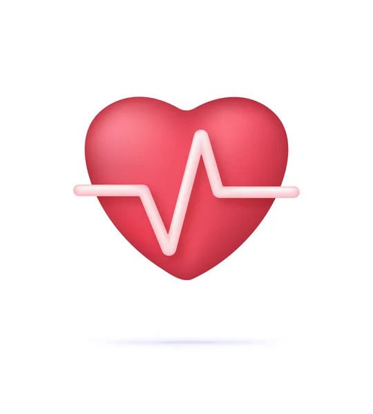 Corazón Rojo Con Ilustración Línea Pulso Blanco Pulso Cardíaco Solo — Vector de stock