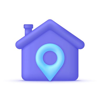 Üç boyutlu ev. Ev puanı ikonu. GPS navigatör işaretçisi. Birçok amaç için kullanılabilir. 3d biçiminde modaya uygun ve modern vektör.
