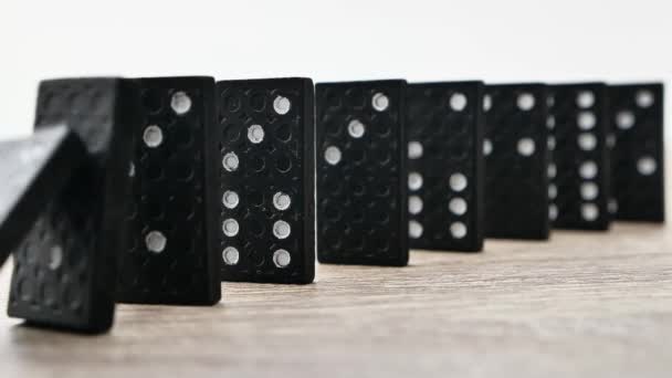 Domino Effect Slow Motion Falling Black Tiles White Dots Dominoes — Video