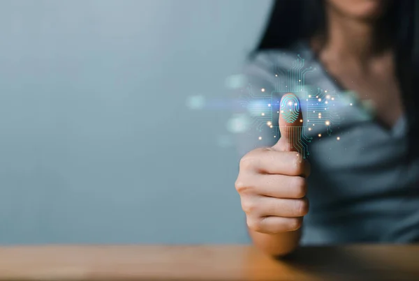 Mujer Negocios Con Tecnología Escaneo Huellas Digitales Concepto Sistema Seguridad —  Fotos de Stock