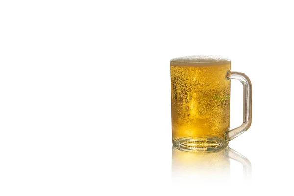 Frosty Glas Licht Bier Set Geïsoleerd Een Witte Achtergrond Kopieer — Stockfoto