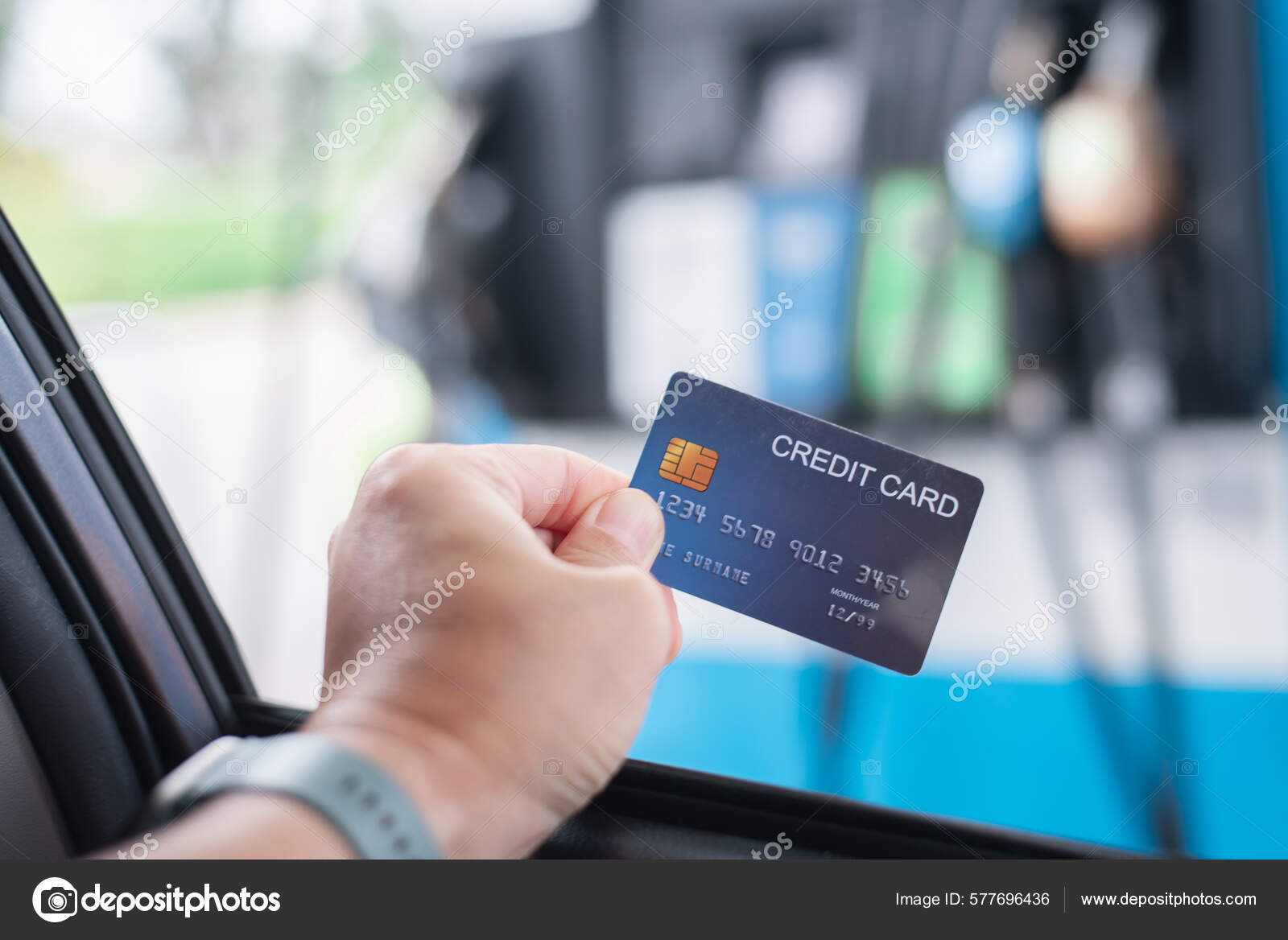 Credit Card Make Payment Refueling Car Gas Station Stock Photo by
