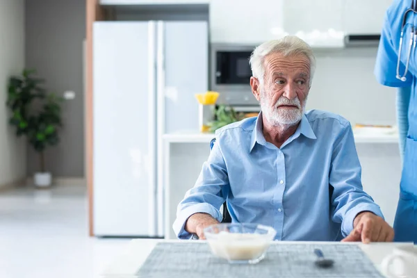 Elderly Man Has Anorexia Can Eat Rice Morning Day Health — Stockfoto