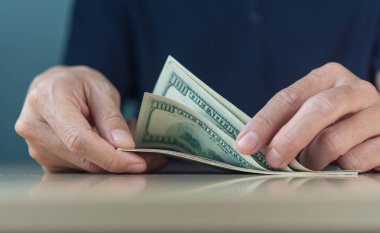 Çevrimiçi işlem yapan işadamları tarafından dolar banknotları elle sayıldı.
