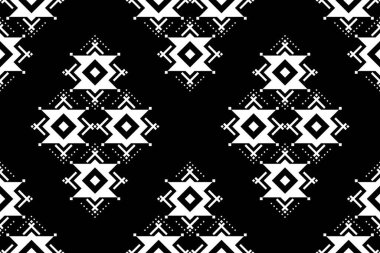 Geometrik etnik oryantal desensiz geleneksel tasarım arka plan, halı, duvar kağıdı. Giysiler, ambalaj, Batik kumaşı, Vektör illüstrasyonu. Nakış stili - Sadu, sadou, sado